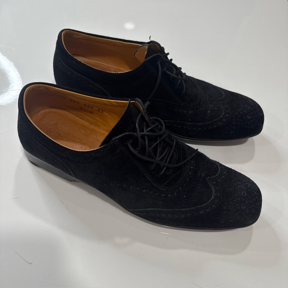 JM Weston Paris Modele Protege Black Suede Wingtip Shoes 8D A071125